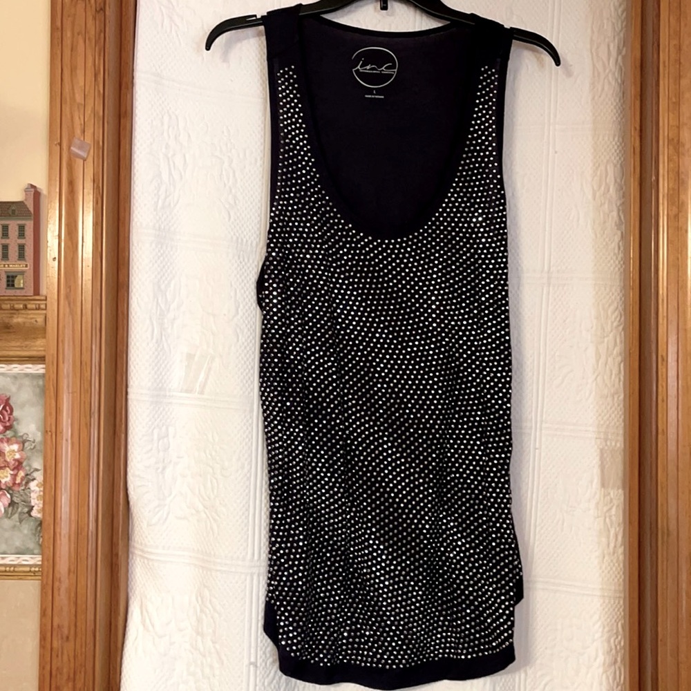 Inc silver studded diamond shaped sleeveless tank.